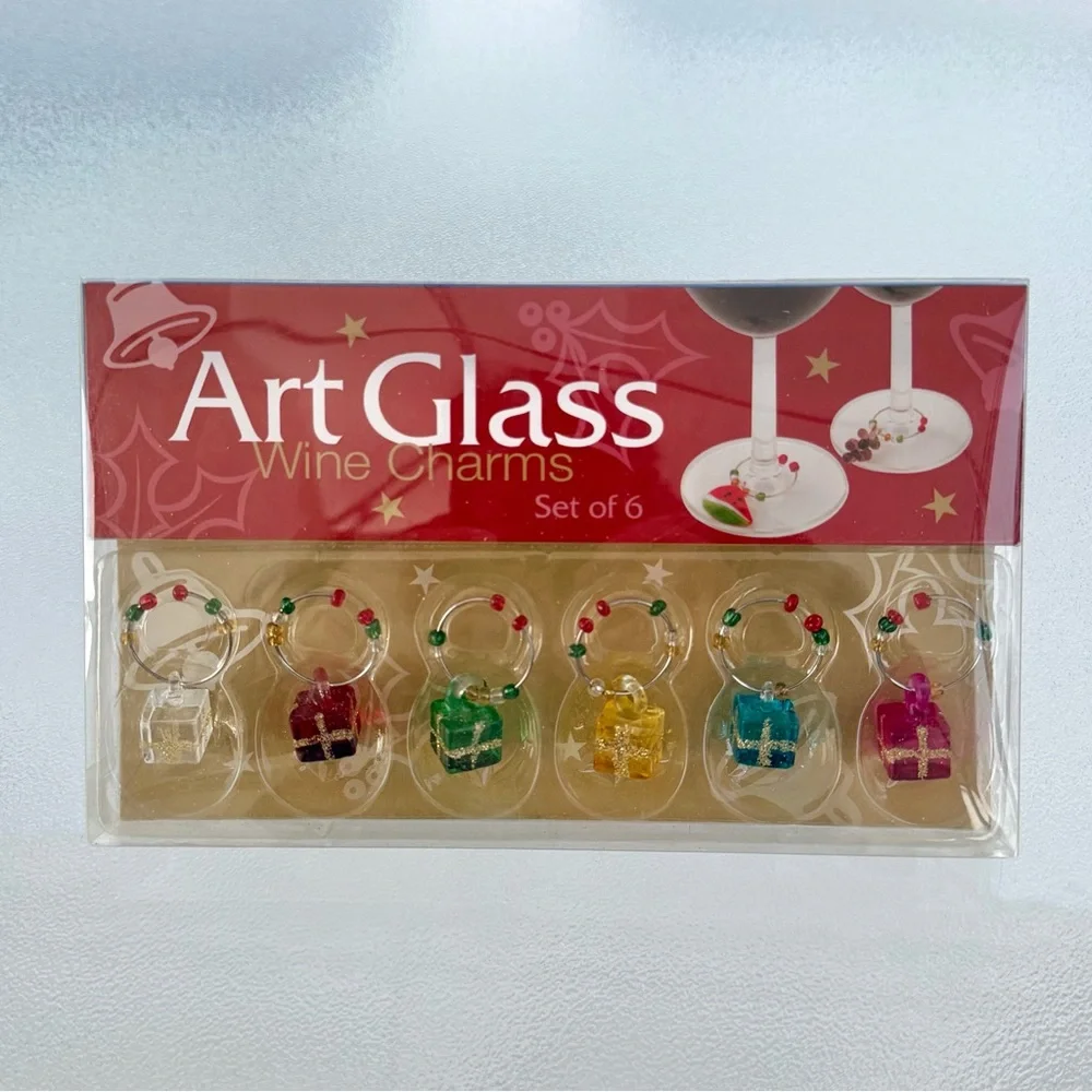 Art Glass Holiday-Themed Wine Glass Charms ~ Set of 6 Charms